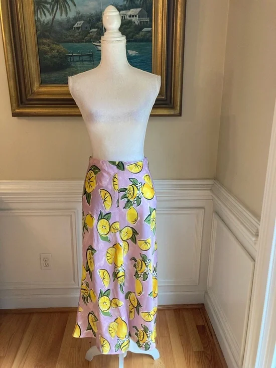 ZARA Lemon Print Satin Midi Skirt - Picture 13 of 14